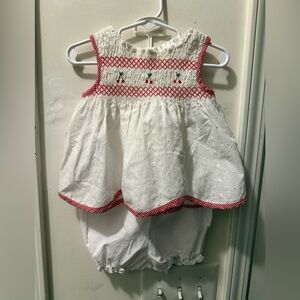 Vintage Itty Bitty Smocked Cherry Diaper Set